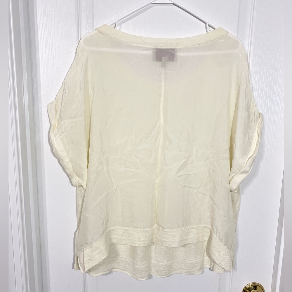 Banana Republic LINEN Blend Mixed Media Top Cream XL - Picture 2 of 12